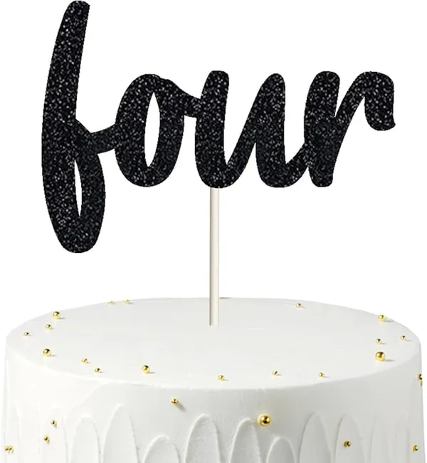 Black_Fourth_Birthday_Cake_Topper_|_Black_Glitter_|_4Th_Anniversary_Party_Decoration_|_Double-Sided_|_Durable_&_Elegant_Smash_Cake_Décor_For_Boys_&_Girls