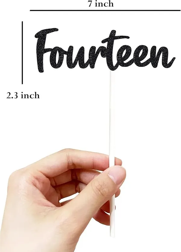 Black_Fourteen_Birthday_Cake_Topper_|_Black_Glitter_|_14Th_Anniversary_Party_Decoration_|_Double-Sided_|_Durable_&_Elegant_Smash_Cake_Décor_For_Boys_&_Girls