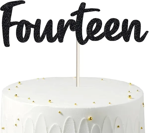 Black_Fourteen_Birthday_Cake_Topper_|_Black_Glitter_|_14Th_Anniversary_Party_Decoration_|_Double-Sided_|_Durable_&_Elegant_Smash_Cake_Décor_For_Boys_&_Girls