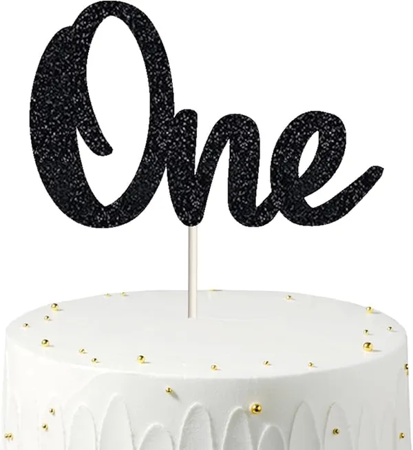 Black_First_Birthday_Cake_Topper_|_Black_Glitter_|_1St_Anniversary_Party_Decoration_|_Double-Sided_|_Durable_&_Elegant_Smash_Cake_Décor_For_Boys_&_Girls