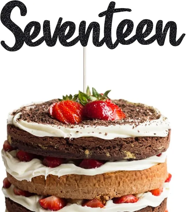 Black_Seventeen_Birthday_Cake_Topper_|_Black_Glitter_|_17Th_Anniversary_Party_Decoration_|_Double-Sided_|_Durable_&_Elegant_Smash_Cake_Décor_For_Boys_&_Girls