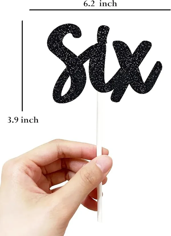 Black_Sixth_Birthday_Cake_Topper_|_Black_Glitter_|_6Th_Anniversary_Party_Decoration_|_Double-Sided_|_Durable_&_Elegant_Smash_Cake_Décor_For_Boys_&_Girls