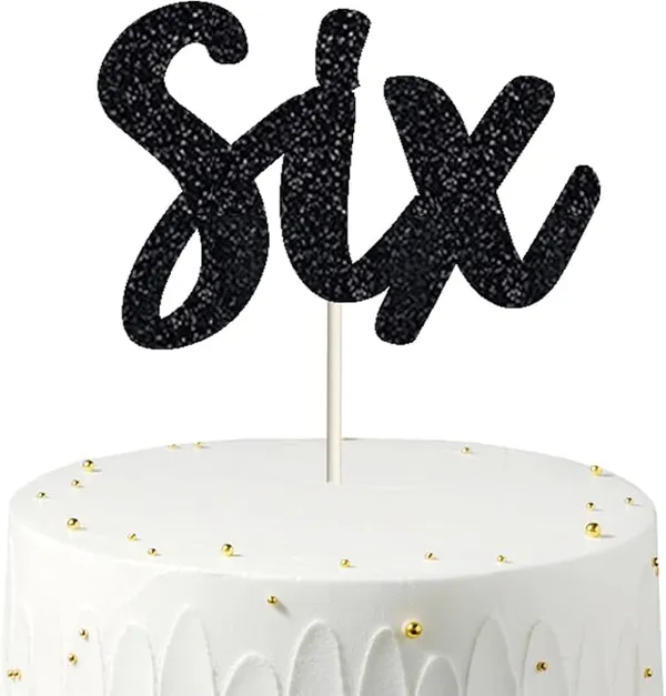 Black_Sixth_Birthday_Cake_Topper_|_Black_Glitter_|_6Th_Anniversary_Party_Decoration_|_Double-Sided_|_Durable_&_Elegant_Smash_Cake_Décor_For_Boys_&_Girls