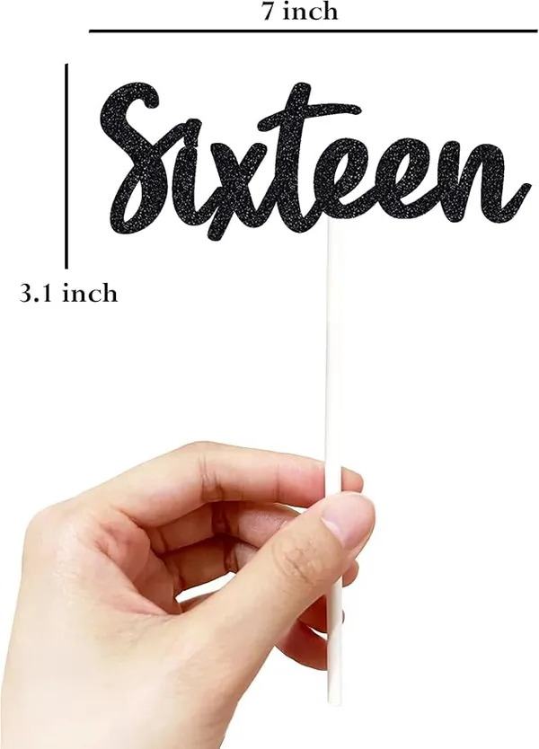 Black_Sixteen_Birthday_Cake_Topper_|_Black_Glitter_|_16Th_Anniversary_Party_Decoration_|_Double-Sided_|_Durable_&_Elegant_Smash_Cake_Décor_For_Boys_&_Girls