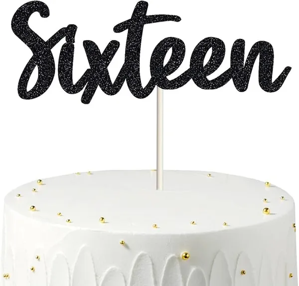 Black_Sixteen_Birthday_Cake_Topper_|_Black_Glitter_|_16Th_Anniversary_Party_Decoration_|_Double-Sided_|_Durable_&_Elegant_Smash_Cake_Décor_For_Boys_&_Girls