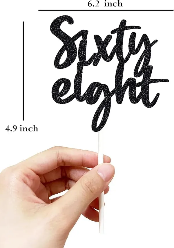 Black_Sixty_Eight_Birthday_Cake_Topper_|_Black_Glitter_|_68Th_Anniversary_Party_Decoration_|_Double-Sided_|_Durable_&_Elegant_Smash_Cake_Décor_For_Boys_&_Girls