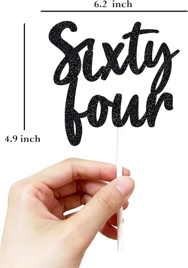 Black_Sixty_Four_Birthday_Cake_Topper_|_Black_Glitter_|_64Th_Anniversary_Party_Decoration_|_Double-Sided_|_Durable_&_Elegant_Smash_Cake_Décor_For_Boys_&_Girls