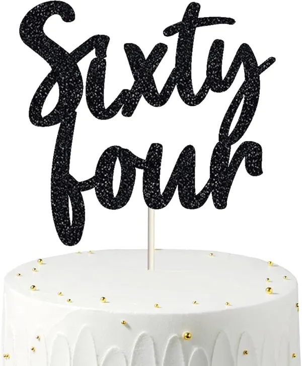 Black_Sixty_Four_Birthday_Cake_Topper_|_Black_Glitter_|_64Th_Anniversary_Party_Decoration_|_Double-Sided_|_Durable_&_Elegant_Smash_Cake_Décor_For_Boys_&_Girls