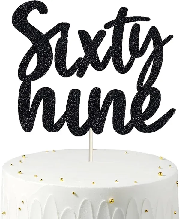 Black_Sixty_Nine_Birthday_Cake_Topper_|_Black_Glitter_|_69Th_Anniversary_Party_Decoration_|_Double-Sided_|_Durable_&_Elegant_Smash_Cake_Décor_For_Boys_&_Girls