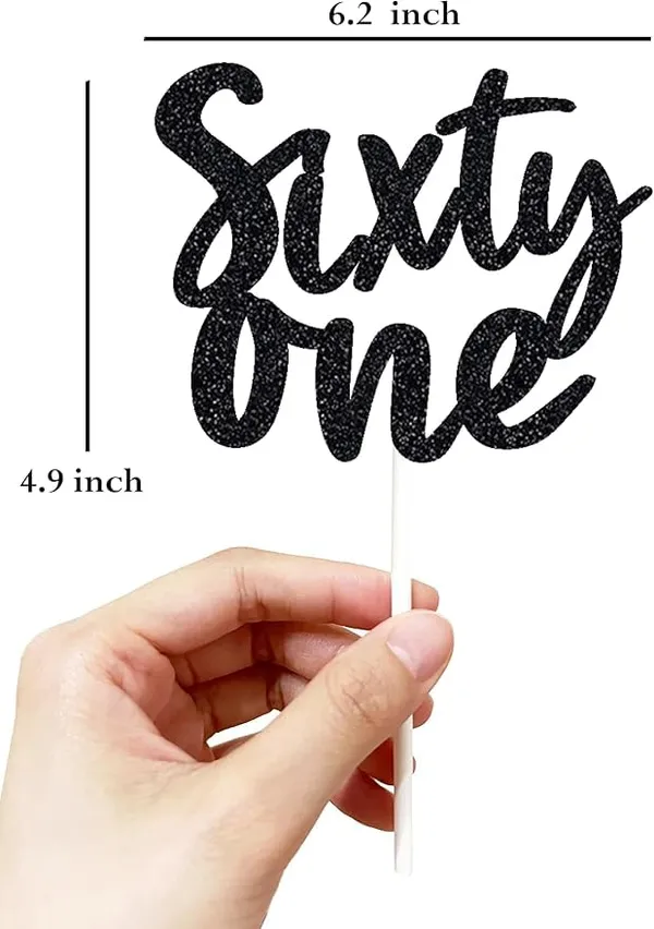 Black_Sixty_One_Birthday_Cake_Topper_|_Black_Glitter_|_61St_Anniversary_Party_Decoration_|_Double-Sided_|_Durable_&_Elegant_Smash_Cake_Décor_For_Boys_&_Girls