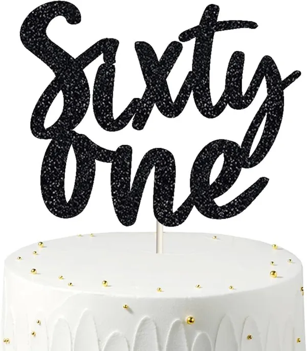 Black_Sixty_One_Birthday_Cake_Topper_|_Black_Glitter_|_61St_Anniversary_Party_Decoration_|_Double-Sided_|_Durable_&_Elegant_Smash_Cake_Décor_For_Boys_&_Girls
