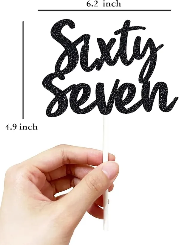 Black_Sixty_Seven_Birthday_Cake_Topper_|_Black_Glitter_|_67Th_Anniversary_Party_Decoration_|_Double-Sided_|_Durable_&_Elegant_Smash_Cake_Décor_For_Boys_&_Girls