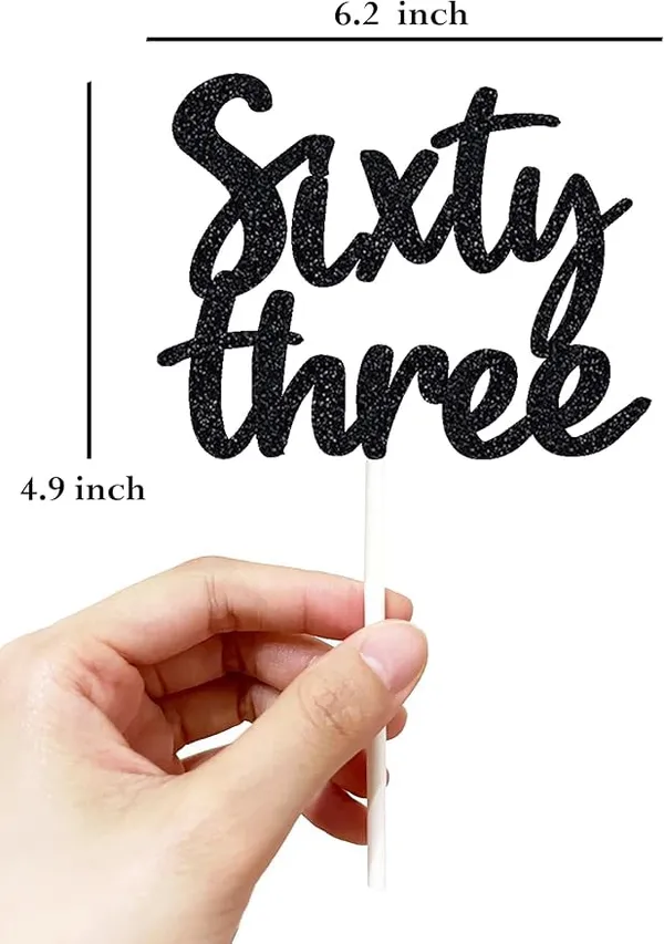 Black_Sixty_Three_Birthday_Cake_Topper_|_Black_Glitter_|_63Rd_Anniversary_Party_Decoration_|_Double-Sided_|_Durable_&_Elegant_Smash_Cake_Décor_For_Boys_&_Girls