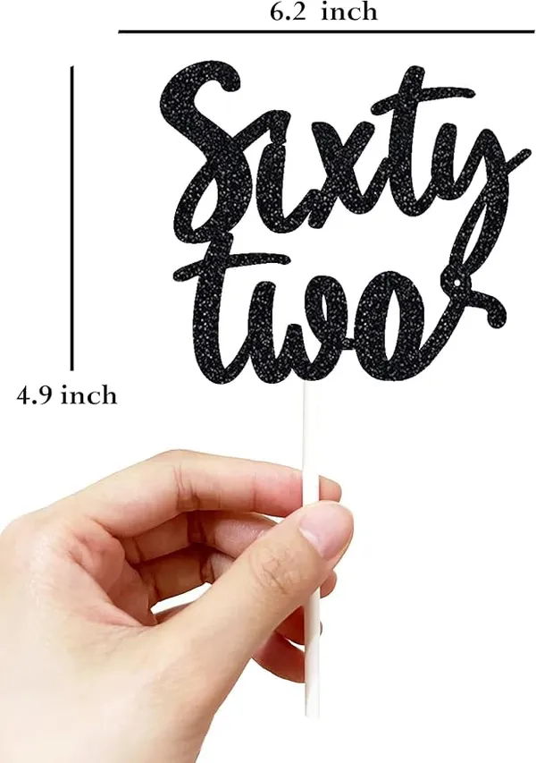 Black_Sixty_Two_Birthday_Cake_Topper_|_Black_Glitter_|_62Nd_Anniversary_Party_Decoration_|_Double-Sided_|_Durable_&_Elegant_Smash_Cake_Décor_For_Boys_&_Girls