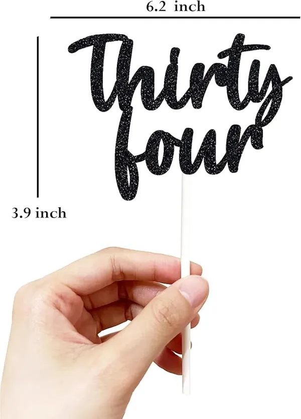 Black_Thrity_Four_Birthday_Cake_Topper_|_Black_Glitter_|_34Th_Anniversary_Party_Decoration_|_Double-Sided_|_Durable_&_Elegant_Smash_Cake_Décor_For_Boys_&_Girls