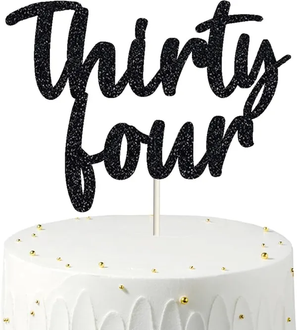 Black_Thrity_Four_Birthday_Cake_Topper_|_Black_Glitter_|_34Th_Anniversary_Party_Decoration_|_Double-Sided_|_Durable_&_Elegant_Smash_Cake_Décor_For_Boys_&_Girls
