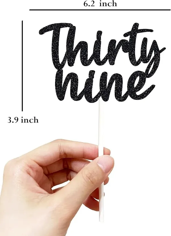 Black_Thirty_Nine_Birthday_Cake_Topper_|_Black_Glitter_|_39Th_Anniversary_Party_Decoration_|_Double-Sided_|_Durable_&_Elegant_Smash_Cake_Décor_For_Boys_&_Girls