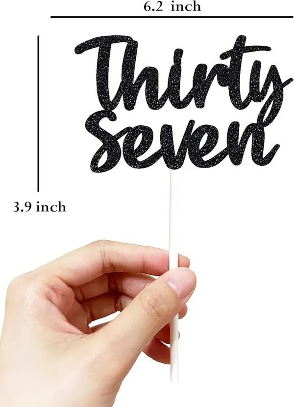 Black_Thirty_Seven_Birthday_Cake_Topper_|_Black_Glitter_|_37Th_Anniversary_Party_Decoration_|_Double-Sided_|_Durable_&_Elegant_Smash_Cake_Décor_For_Boys_&_Girls