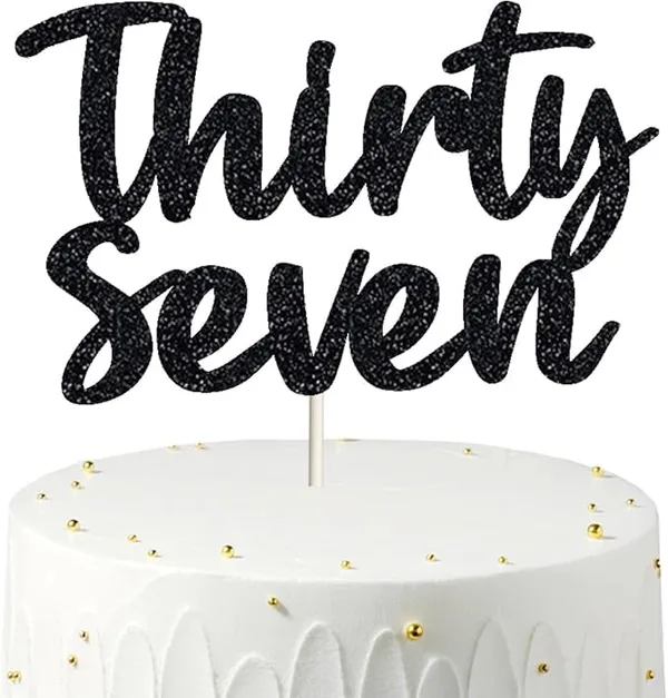 Black_Thirty_Seven_Birthday_Cake_Topper_|_Black_Glitter_|_37Th_Anniversary_Party_Decoration_|_Double-Sided_|_Durable_&_Elegant_Smash_Cake_Décor_For_Boys_&_Girls