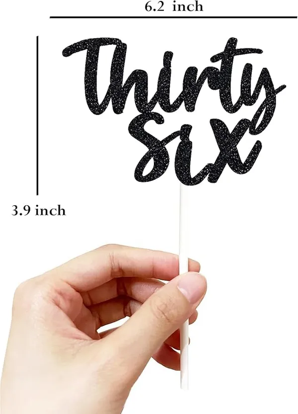Black_Thirty_Sixth_Birthday_Cake_Topper_|_Black_Glitter_|_36Th_Anniversary_Party_Decoration_|_Double-Sided_|_Durable_&_Elegant_Smash_Cake_Décor_For_Boys_&_Girls