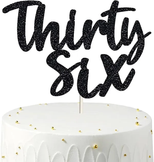 Black_Thirty_Sixth_Birthday_Cake_Topper_|_Black_Glitter_|_36Th_Anniversary_Party_Decoration_|_Double-Sided_|_Durable_&_Elegant_Smash_Cake_Décor_For_Boys_&_Girls