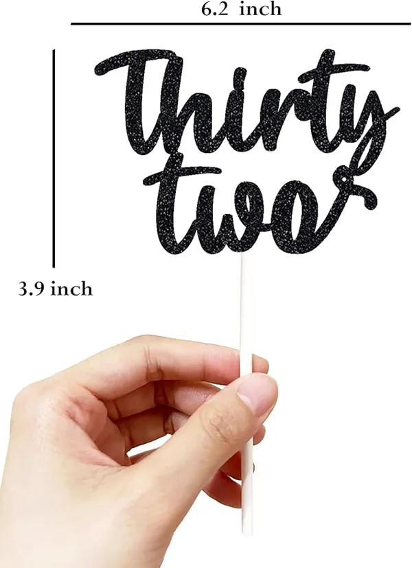 Black_Thrity_Two_Birthday_Cake_Topper_|_Black_Glitter_|_32Nd_Anniversary_Party_Decoration_|_Double-Sided_|_Durable_&_Elegant_Smash_Cake_Décor_For_Boys_&_Girls