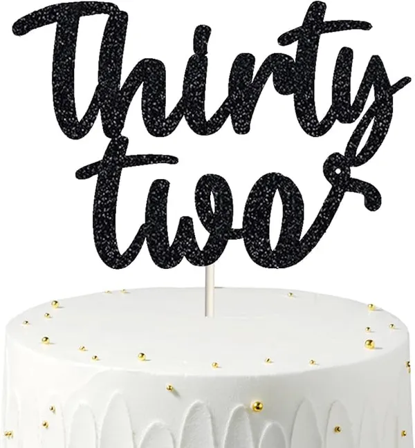 Black_Thrity_Two_Birthday_Cake_Topper_|_Black_Glitter_|_32Nd_Anniversary_Party_Decoration_|_Double-Sided_|_Durable_&_Elegant_Smash_Cake_Décor_For_Boys_&_Girls