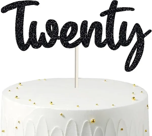 Black_Twenty_Birthday_Cake_Topper_|_Black_Glitter_|_20Th_Anniversary_Party_Decoration_|_Double-Sided_|_Durable_&_Elegant_Smash_Cake_Décor_For_Boys_&_Girls