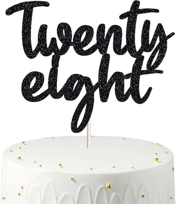 Black_Twenty_Eight_Birthday_Cake_Topper_|_Black_Glitter_|_28Th_Anniversary_Party_Decoration_|_Double-Sided_|_Durable_&_Elegant_Smash_Cake_Décor_For_Boys_&_Girls