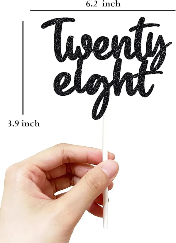 Black_Twenty_Eight_Birthday_Cake_Topper_|_Black_Glitter_|_28Th_Anniversary_Party_Decoration_|_Double-Sided_|_Durable_&_Elegant_Smash_Cake_Décor_For_Boys_&_Girls