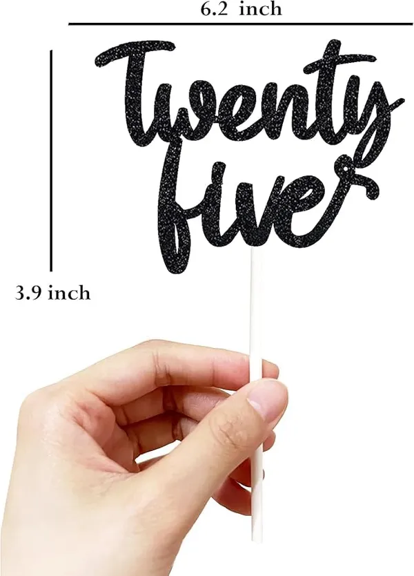 Black_Twenty_Five_Birthday_Cake_Topper_|_Black_Glitter_|_25Th_Anniversary_Party_Decoration_|_Double-Sided_|_Durable_&_Elegant_Smash_Cake_Décor_For_Boys_&_Girls