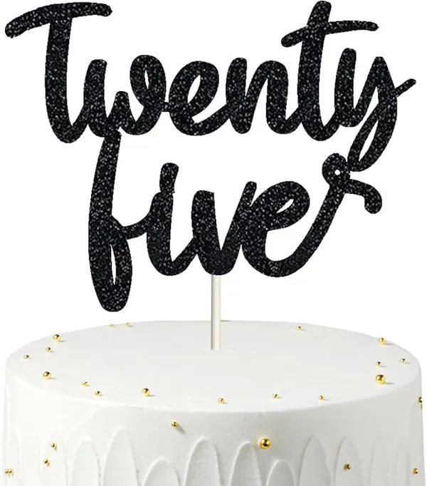 Black_Twenty_Five_Birthday_Cake_Topper_|_Black_Glitter_|_25Th_Anniversary_Party_Decoration_|_Double-Sided_|_Durable_&_Elegant_Smash_Cake_Décor_For_Boys_&_Girls