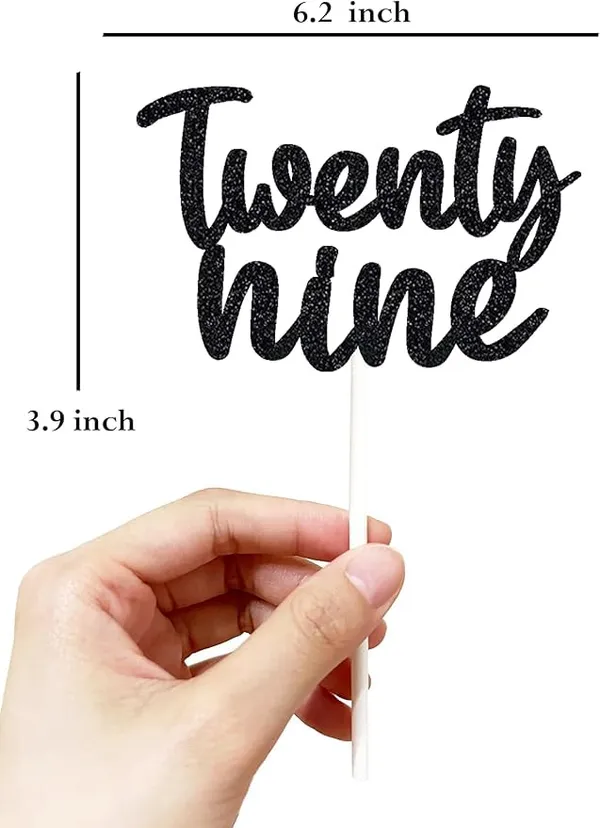 Black_Twenty_Nine_Birthday_Cake_Topper_|_Black_Glitter_|_29Th_Anniversary_Party_Decoration_|_Double-Sided_|_Durable_&_Elegant_Smash_Cake_Décor_For_Boys_&_Girls