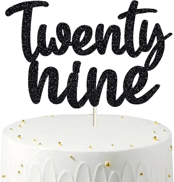 Black_Twenty_Nine_Birthday_Cake_Topper_|_Black_Glitter_|_29Th_Anniversary_Party_Decoration_|_Double-Sided_|_Durable_&_Elegant_Smash_Cake_Décor_For_Boys_&_Girls
