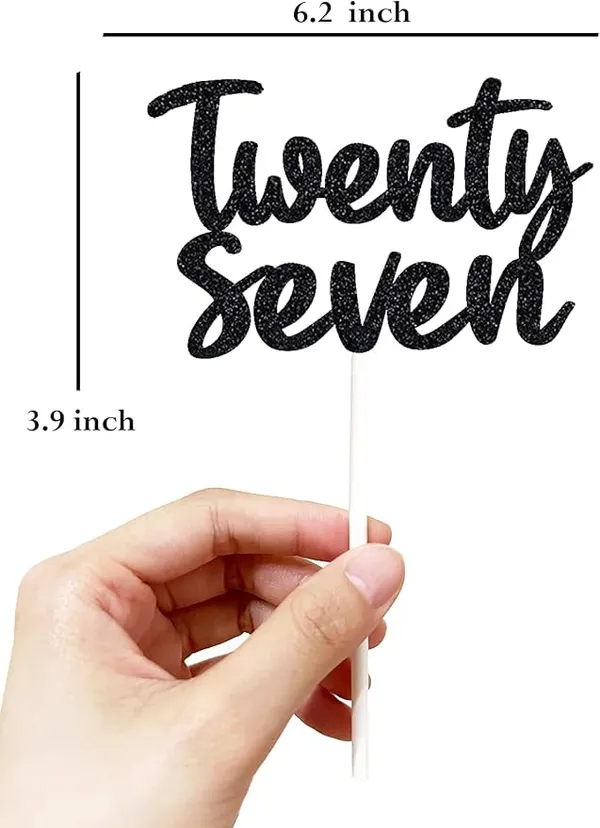 Black_Twenty_Seven_Birthday_Cake_Topper_|_Black_Glitter_|_27Th_Anniversary_Party_Decoration_|_Double-Sided_|_Durable_&_Elegant_Smash_Cake_Décor_For_Boys_&_Girls