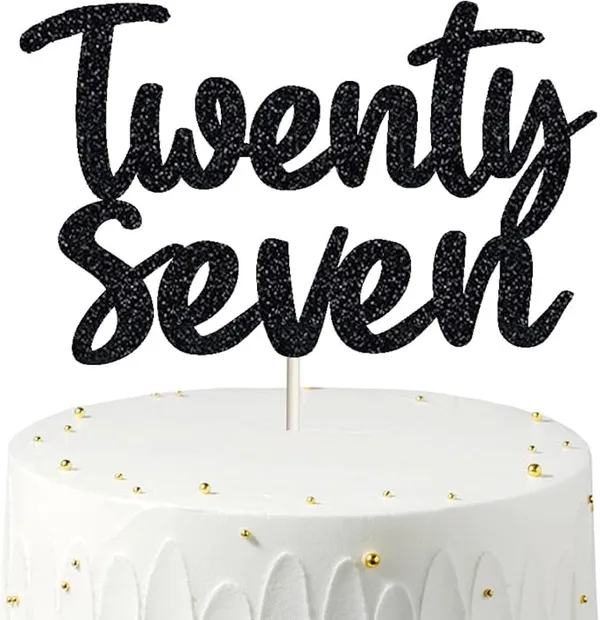 Black_Twenty_Seven_Birthday_Cake_Topper_|_Black_Glitter_|_27Th_Anniversary_Party_Decoration_|_Double-Sided_|_Durable_&_Elegant_Smash_Cake_Décor_For_Boys_&_Girls