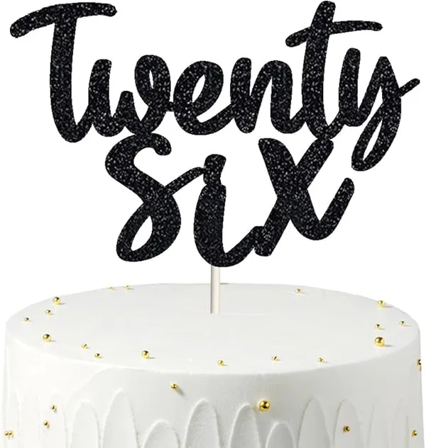 Black_Twenty_Six_Birthday_Cake_Topper_|_Black_Glitter_|_26Th_Anniversary_Party_Decoration_|_Double-Sided_|_Durable_&_Elegant_Smash_Cake_Décor_For_Boys_&_Girls