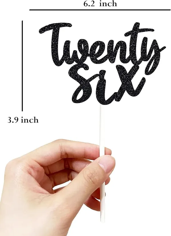 Black_Twenty_Six_Birthday_Cake_Topper_|_Black_Glitter_|_26Th_Anniversary_Party_Decoration_|_Double-Sided_|_Durable_&_Elegant_Smash_Cake_Décor_For_Boys_&_Girls