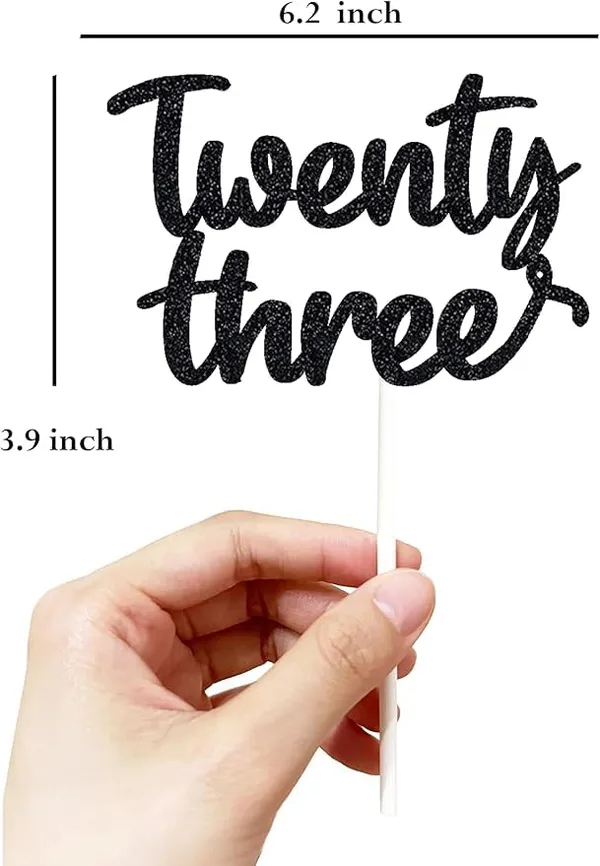 Black_Twenty_Three_Birthday_Cake_Topper_|_Black_Glitter_|_23Rd_Anniversary_Party_Decoration_|_Double-Sided_|_Durable_&_Elegant_Smash_Cake_Décor_For_Boys_&_Girls