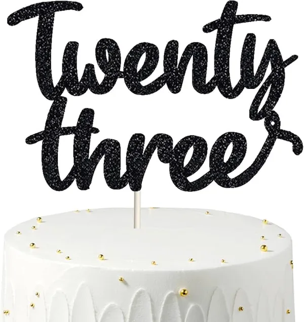 Black_Twenty_Three_Birthday_Cake_Topper_|_Black_Glitter_|_23Rd_Anniversary_Party_Decoration_|_Double-Sided_|_Durable_&_Elegant_Smash_Cake_Décor_For_Boys_&_Girls