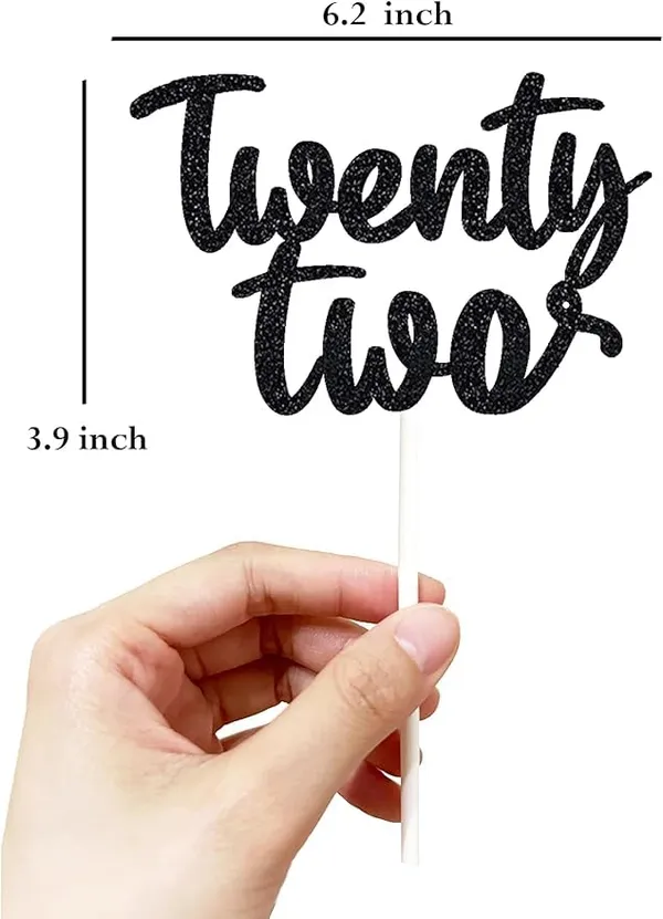 Black_Twenty_Two_Birthday_Cake_Topper_|_Black_Glitter_|_22Nd_Anniversary_Party_Decoration_|_Double-Sided_|_Durable_&_Elegant_Smash_Cake_Décor_For_Boys_&_Girls