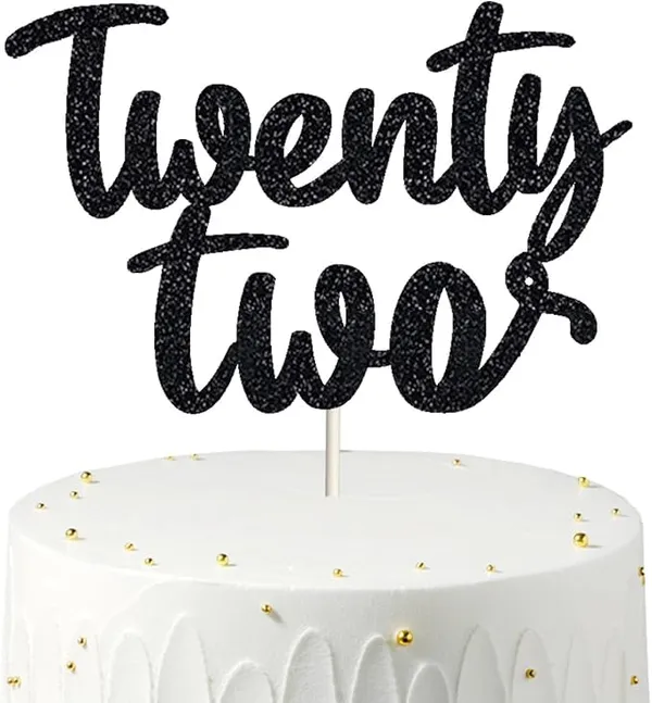 Black_Twenty_Two_Birthday_Cake_Topper_|_Black_Glitter_|_22Nd_Anniversary_Party_Decoration_|_Double-Sided_|_Durable_&_Elegant_Smash_Cake_Décor_For_Boys_&_Girls
