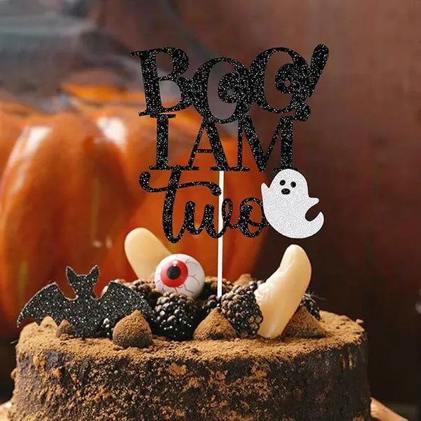 Gold_Boo_I'M_Two_Cake_Topper_|_2Nd_Birthday_Party_Black_Glitter_Cake_Topper_|_Second_Birthday_Photo_Props_|_Halloween_Party_Decoration_Supplies_|_Cake_Decorations_With_Ghost
