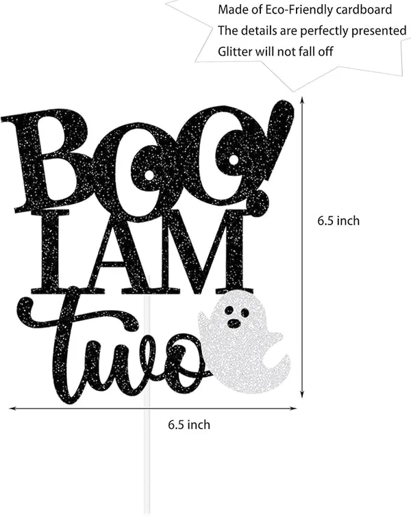 Gold_Boo_I'M_Two_Cake_Topper_|_2Nd_Birthday_Party_Black_Glitter_Cake_Topper_|_Second_Birthday_Photo_Props_|_Halloween_Party_Decoration_Supplies_|_Cake_Decorations_With_Ghost