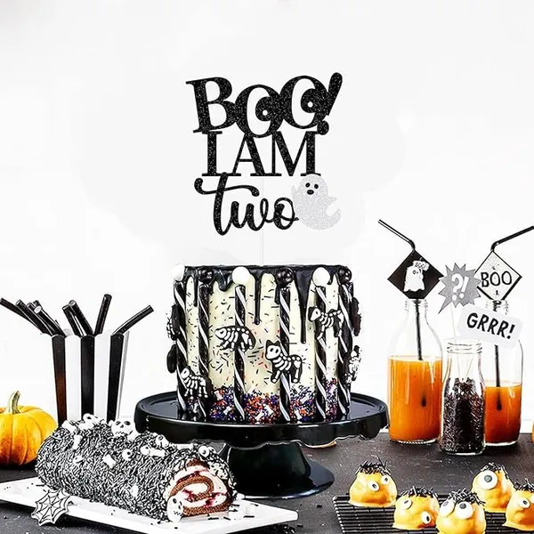Gold_Boo_I'M_Two_Cake_Topper_|_2Nd_Birthday_Party_Black_Glitter_Cake_Topper_|_Second_Birthday_Photo_Props_|_Halloween_Party_Decoration_Supplies_|_Cake_Decorations_With_Ghost