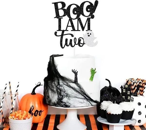 Gold_Boo_I'M_Two_Cake_Topper_|_2Nd_Birthday_Party_Black_Glitter_Cake_Topper_|_Second_Birthday_Photo_Props_|_Halloween_Party_Decoration_Supplies_|_Cake_Decorations_With_Ghost