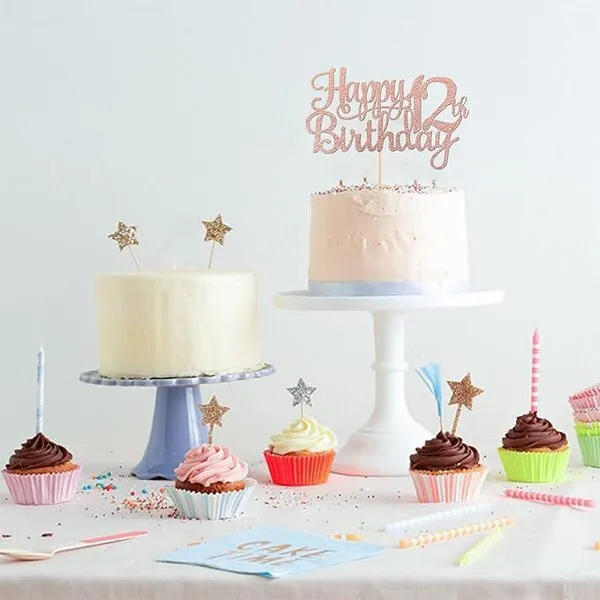 Gold_12Th_Happy_Birthday_Cake_Topper_|_Rose_Gold_Color_Glitter_Cake_Topper_|_Glitter_Cake_Decoration_|_B'Day_Celebration/Rose_Gold_Color