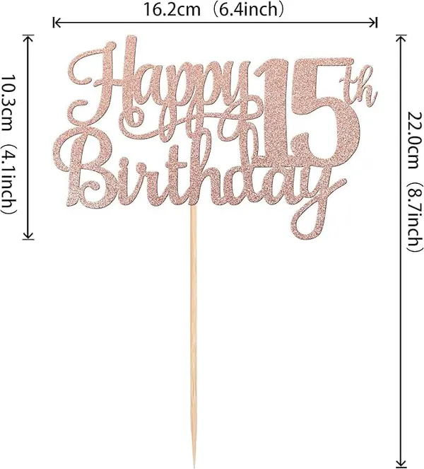 Gold_15Th_Happy_Birthday_Cake_Topper_|_Rose_Gold_Color_Glitter_Cake_Topper_|_Glitter_Cake_Decoration_|_B'Day_Celebration/Rose_Gold_Color