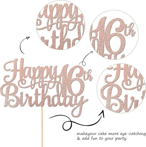 Gold_16Th_Happy_Birthday_Cake_Topper_|_Rose_Gold_Color_Glitter_Cake_Topper_|_Glitter_Cake_Decoration_|_B'Day_Celebration/Rose_Gold_Color