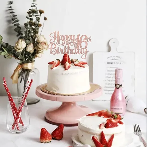Gold_16Th_Happy_Birthday_Cake_Topper_|_Rose_Gold_Color_Glitter_Cake_Topper_|_Glitter_Cake_Decoration_|_B'Day_Celebration/Rose_Gold_Color